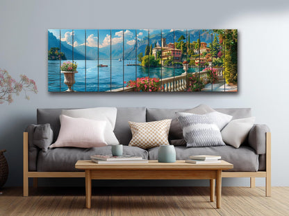 Lake Como Wood Art - Natural Wood Print Landscape Wall Decor on Planks