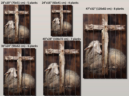 Religious Wall Art - Lamb And Cross Print | Natural Wood Decor - UV Printed Wood