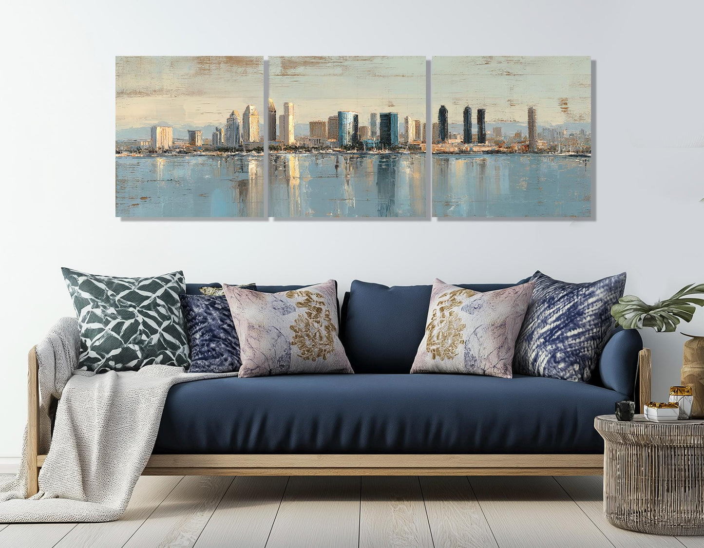 San Diego Canvas Print – Rustic Framed Cotton Canvas, Retro Skyline Wall Art