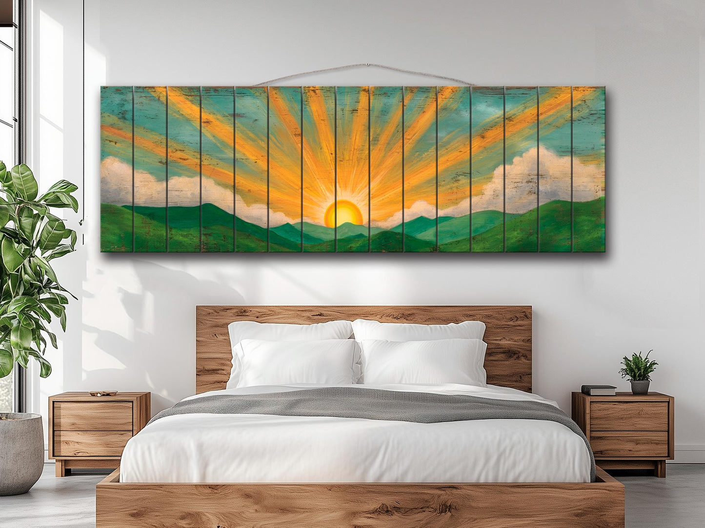 Boho Rustic Wood Print – Rolling Hills Wall Art | Warm Tones Rustic Wall Decor