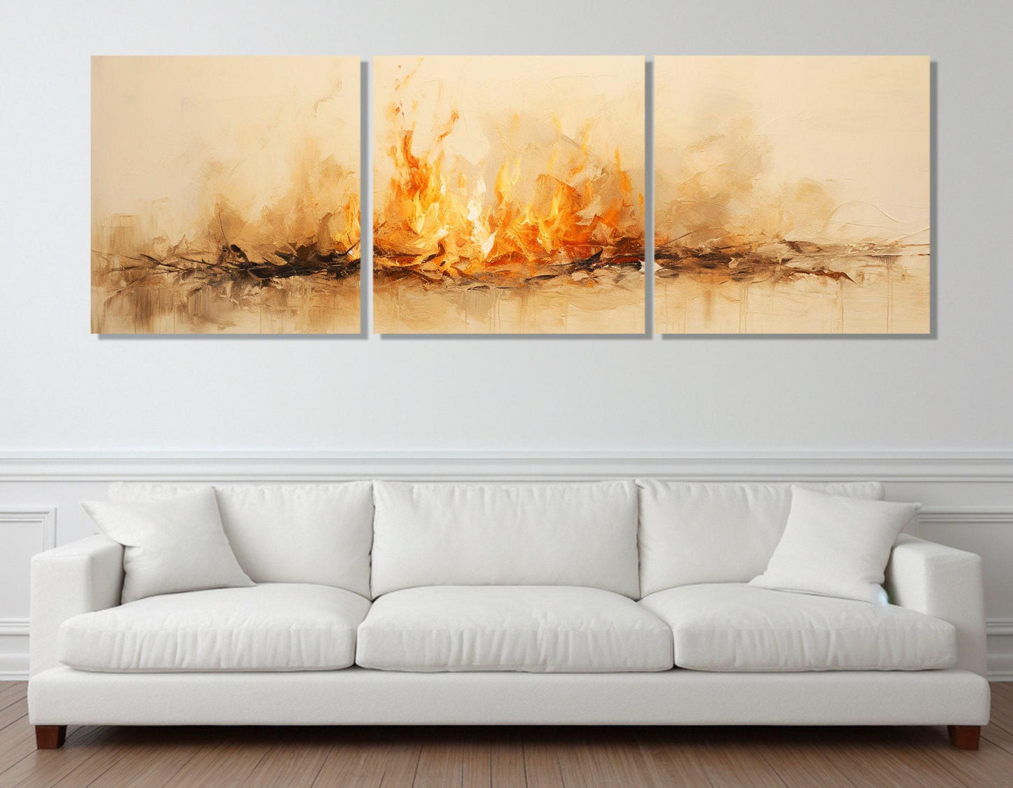 Burning Fire Canvas - Large Panoramic Wall Art | Modern Bedroom Decor, Ready to Hang