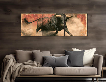 Rodeo Bull Canvas Print, Charging Bull Panorama, Large Western Wall Art, Framed and Ready to Hang