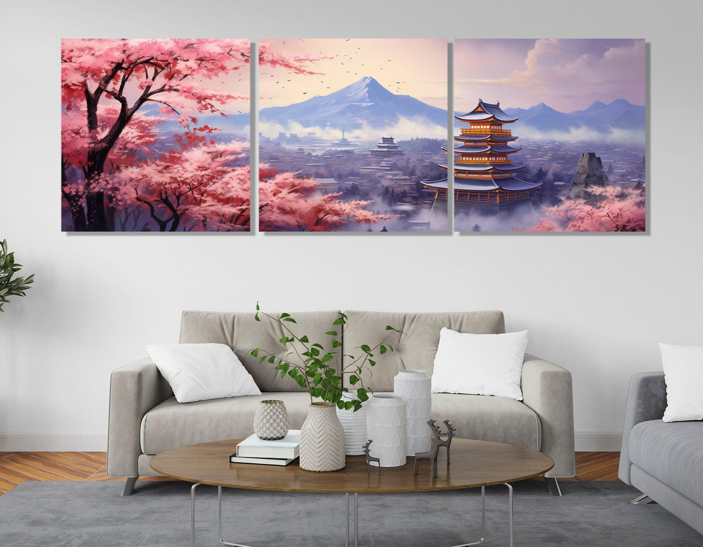 Fuji Mountain Canvas Print - Panoramic Sakura Blossom Japanese Wall Art, Ready to Hang