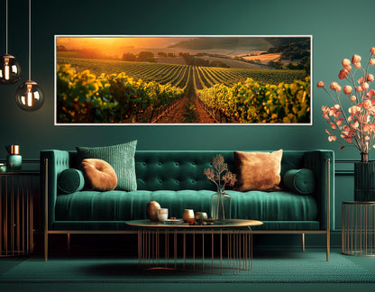 Vineyard Canvas Print – Warm Golden Vineyard Rustic Farmhouse Wall Art, Framed Canvas