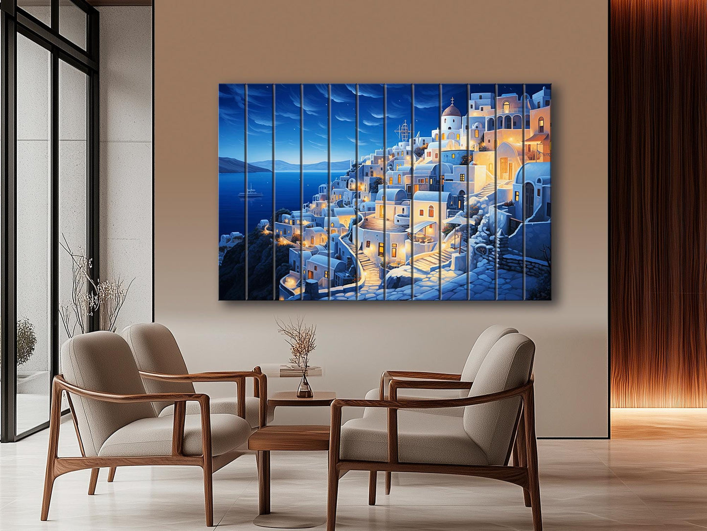 Santorini Wood Art - Abstract Santorini Painting on Wood | Greek Wall Art Decor