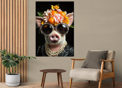 Pig Canvas Print - Cool Lady Pig Wall Art | Framed Party Portrait on Canvas
