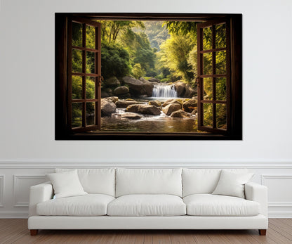 Waterfall Window Canvas Featuring Scenic Wall Art | Gallery Wrapped Cotton Canvas Print