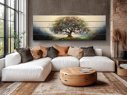 Yggdrasil Tree of Life Natural Wood Art - UV Printed Wood Plank Wall Decor