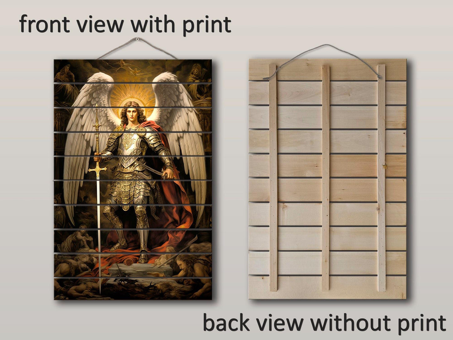 Saint Michael Wall Art – Natural Wood Print | Religious Wall Decor, Ready to Hang