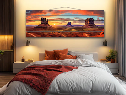 Red Rocks Wood Art – Monument Valley Painting on Natural Wood Planks | Rustic Wall Decor