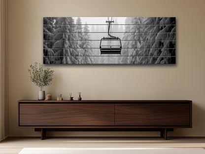 Ski Lift Wall Art – Large Wooden Wall Decor with Natural Wood Print & Rustic Mountain Cabin