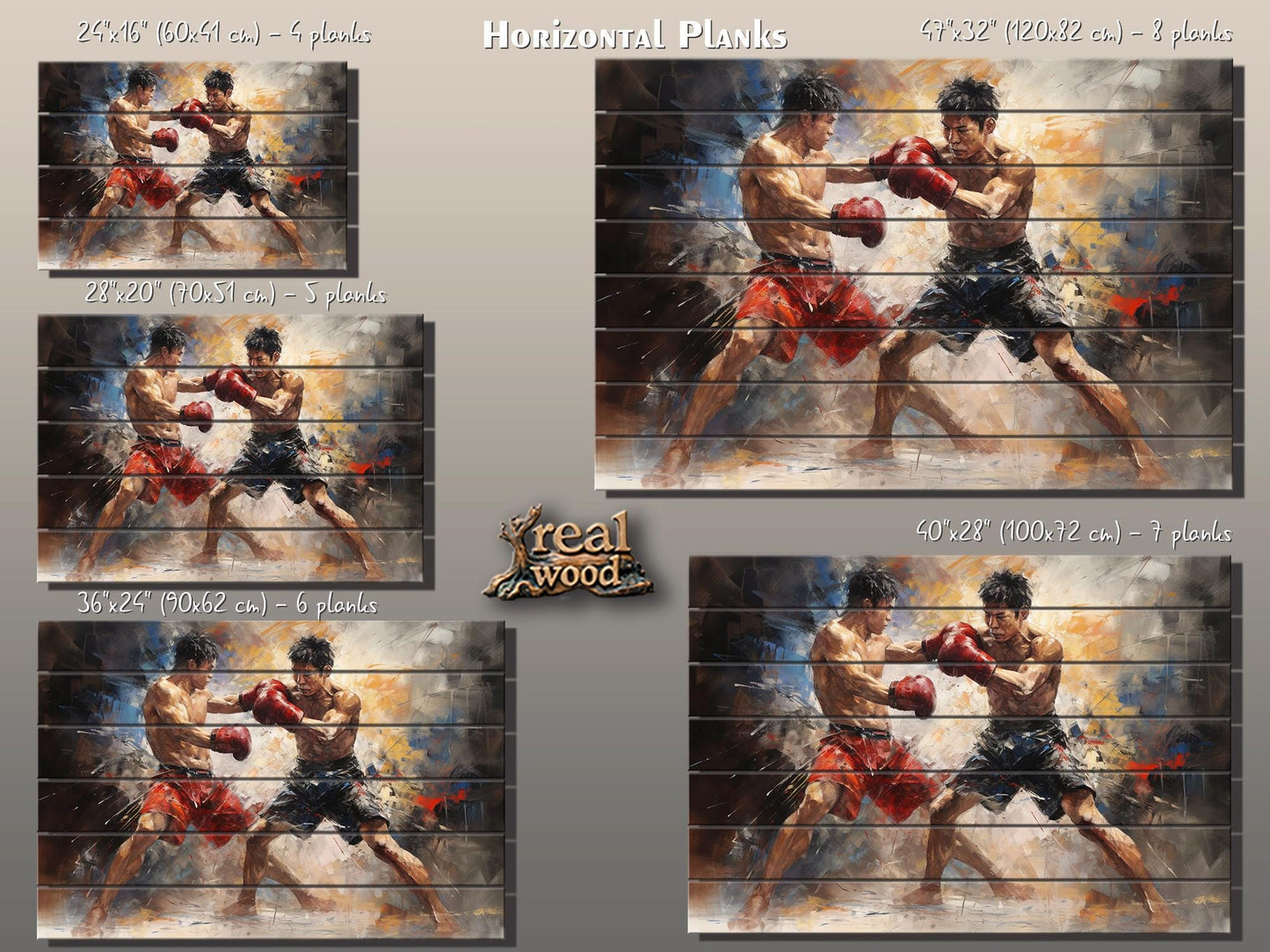 Abstract Muay Thai Painting Printed on Wood, Muay Thai Wall Art,  Martial Arts Print on Wood, MMA Wall Art, Gym Wall Decor, Wood Wall Art