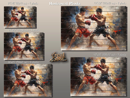 Abstract Muay Thai Painting Printed on Wood, Muay Thai Wall Art,  Martial Arts Print on Wood, MMA Wall Art, Gym Wall Decor, Wood Wall Art
