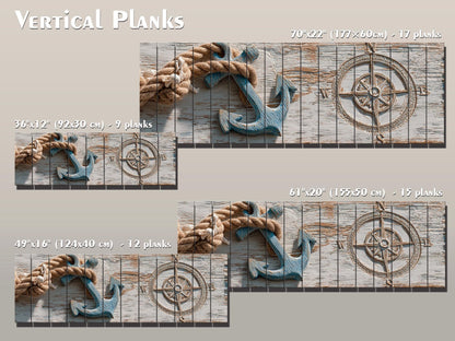 Nautical Anchor Wall Art – Rustic Coastal Wood Print With Rope Compass Design