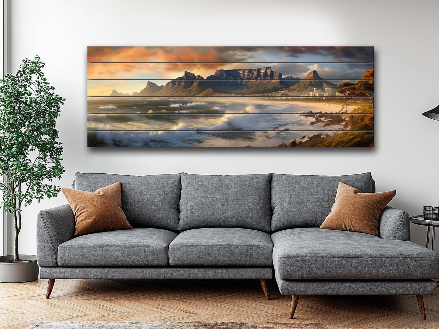Cape Town Wood Wall Art – Rustic Abstract Skyline Print on Wood Planks