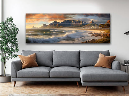 Cape Town Wood Wall Art – Rustic Abstract Skyline Print on Wood Planks