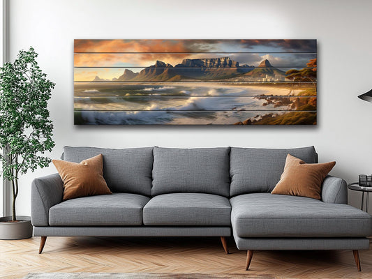 Cape Town Wood Wall Art – Rustic Abstract Skyline Print on Wood Planks