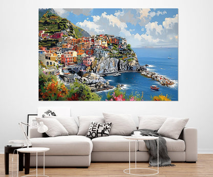 Cinque Terre Canvas Print - Manarola Painting on Gallery Wrapped Cotton Canvas, Ready to Hang