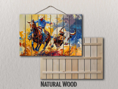 Cowboy Wood Wall Art – Rustic Farmhouse Decor | Wooden Wall Art Plank Print