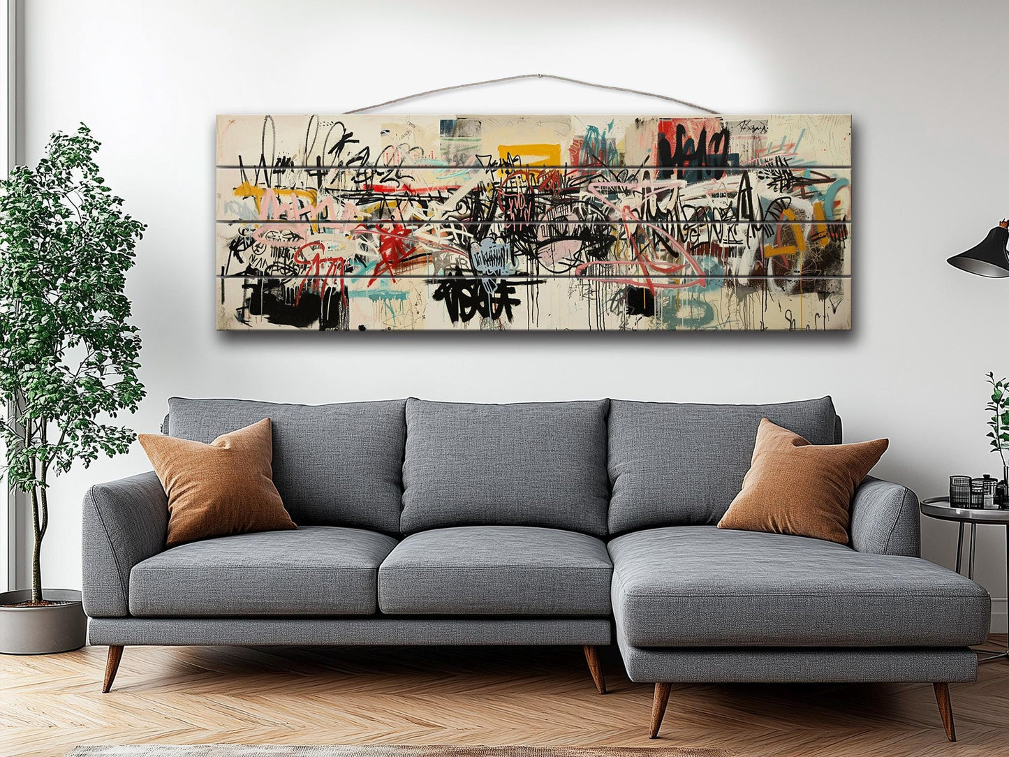 Graffiti Wood Art – Abstract Urban Wall Decor on Natural Wood Print