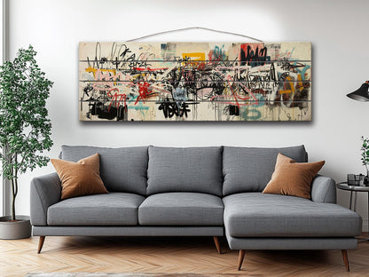 Graffiti Wood Art – Abstract Urban Wall Decor on Natural Wood Print