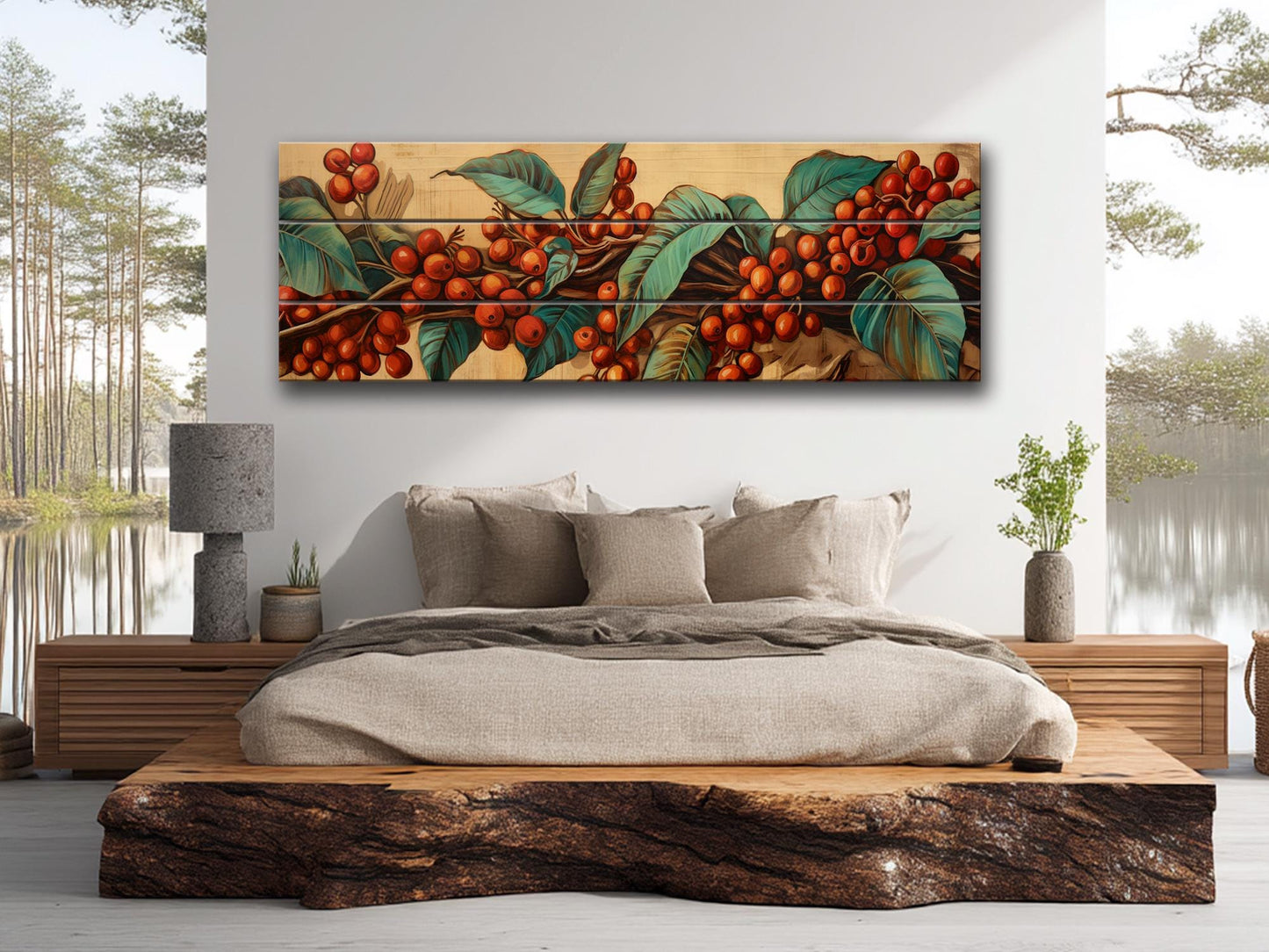 Coffee Tree Wood Art | Botanical Wall Art Printed On Natural Wood Planks