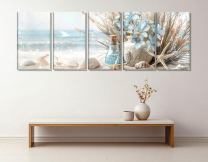 Sea Still Life Painting | Framed Canvas Print - Soft Colors Floral Beach Wall Art