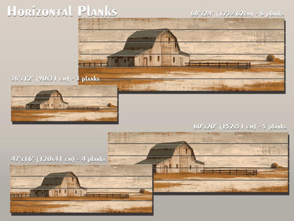 Country Barn Wall Art – Rustic Wood Print With Tractor & Beige Ochre Painting