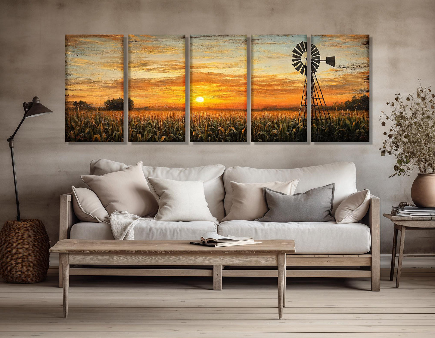 Sunset Over Cornfield Canvas - Farmhouse Wall Decor | Framed Ready to Hang
