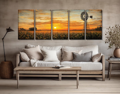 Sunset Over Cornfield Canvas - Farmhouse Wall Decor | Framed Ready to Hang