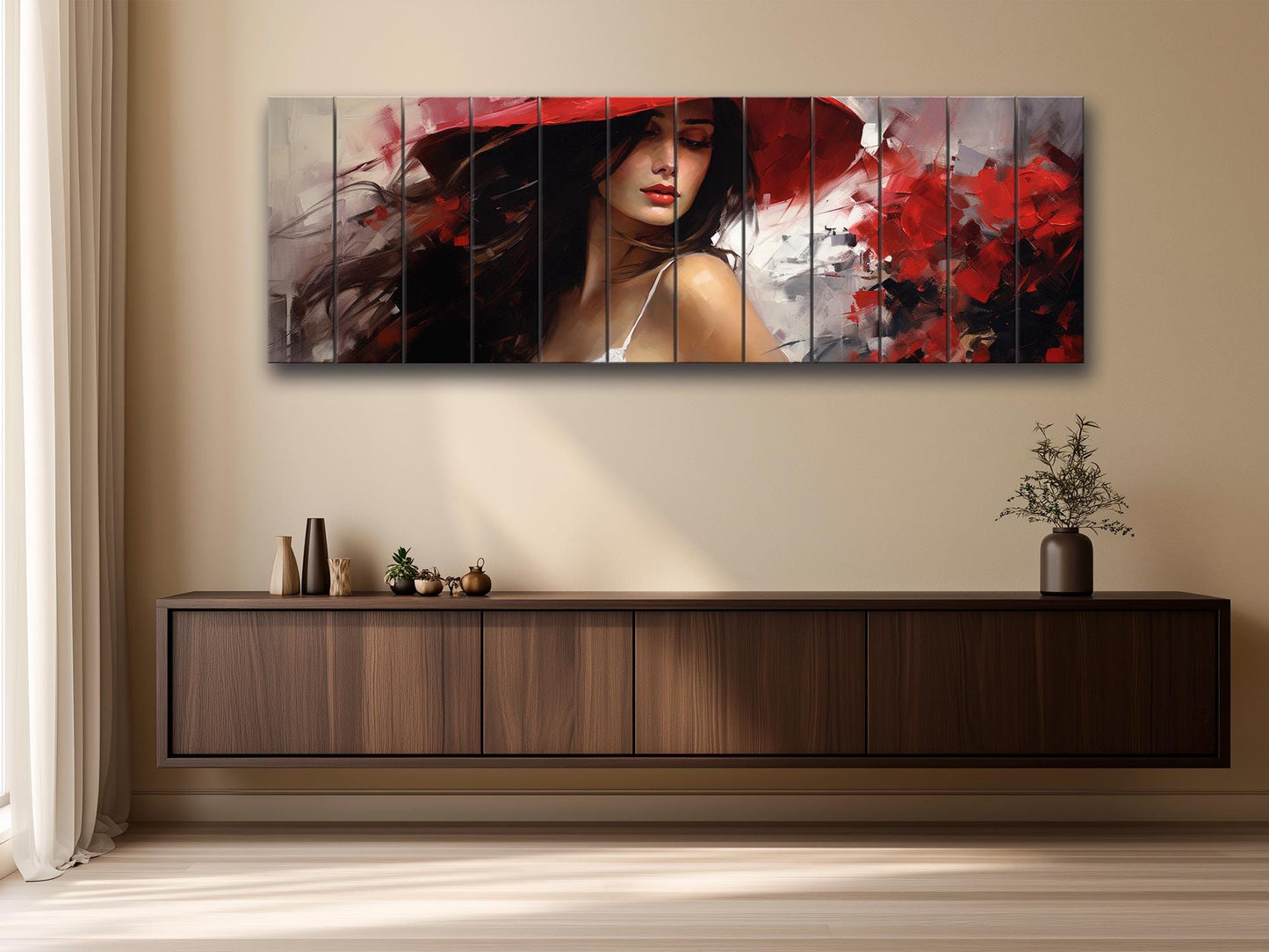 Wooden Wall Art - Abstract Woman Portrait Print on Natural Wood Planks