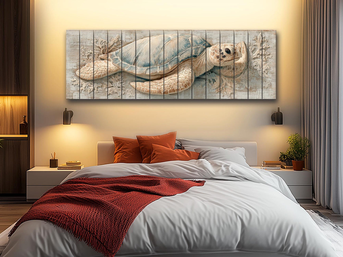 Sea Turtle Wall Art | Rustic Wood Art - Coastal Turtle Artwork on Wood Print