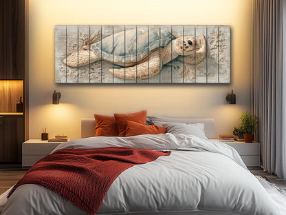Sea Turtle Wall Art | Rustic Wood Art - Coastal Turtle Artwork on Wood Print