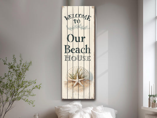 Beach House Wall Art – Coastal Wood Sign | Vintage Ocean Painting Decor