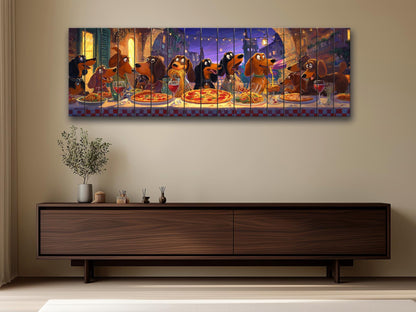 Dachshund Pizza Wall Art – Rustic Wood Plank Print With Playful Dog Illustration