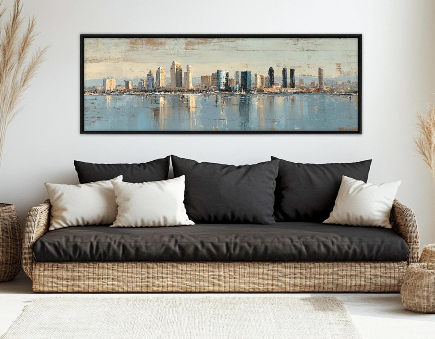 San Diego Canvas Print – Rustic Framed Cotton Canvas, Retro Skyline Wall Art