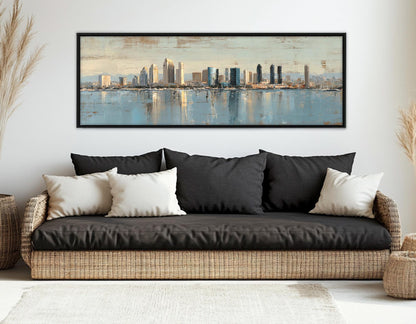 San Diego Canvas Print – Rustic Framed Cotton Canvas, Retro Skyline Wall Art