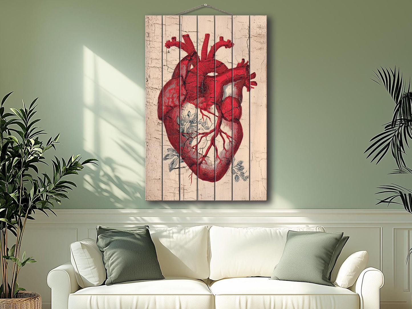 Anatomical Heart Wall Art – Rustic Wood Art | Medical Wall Decor Printed on Wood