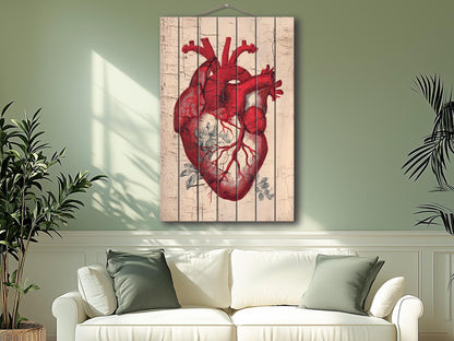 Anatomical Heart Wall Art – Rustic Wood Art | Medical Wall Decor Printed on Wood
