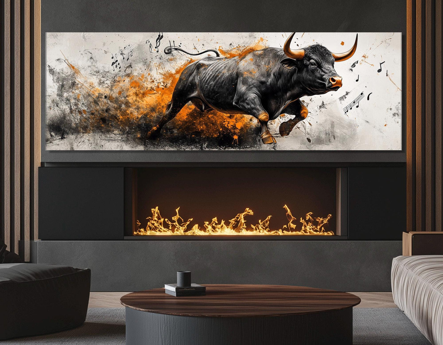 Charging Bull Canvas Print - Abstract Bull Artwork | Framed Canvas Wall Art, Ready to Hang