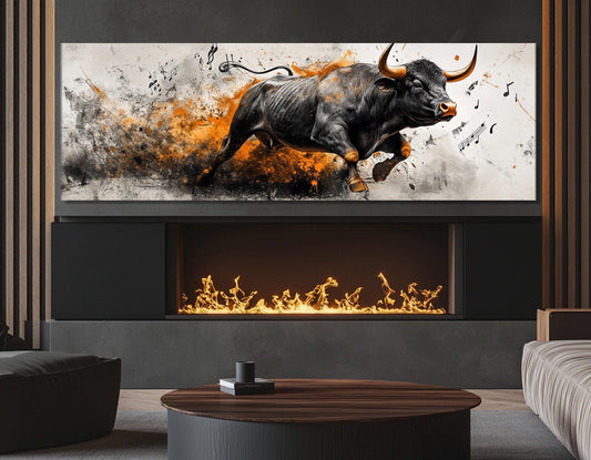 Charging Bull Canvas Print - Abstract Bull Artwork | Framed Canvas Wall Art, Ready to Hang