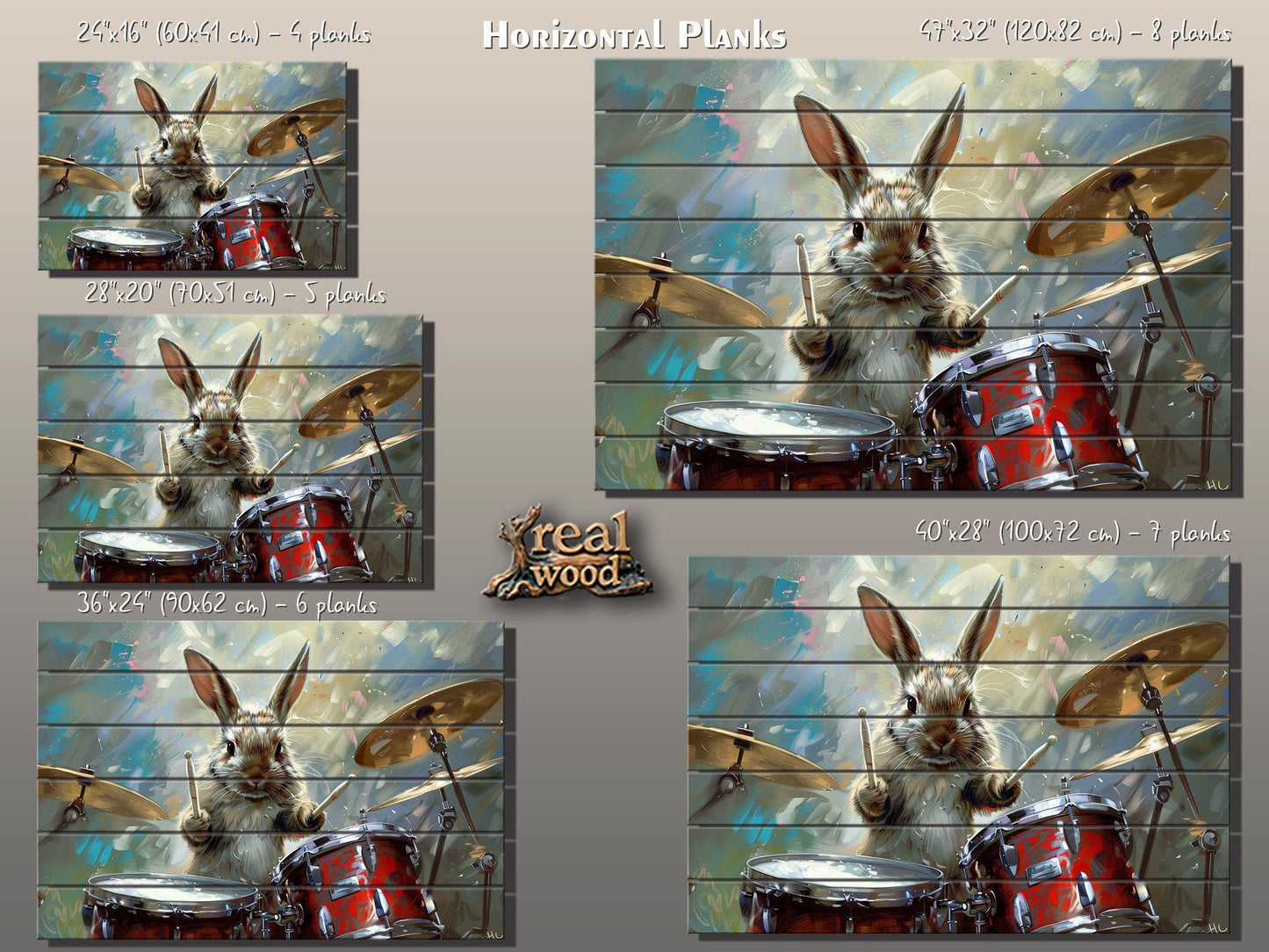 Rabbit Drummer Print on Wood, Funny Rabbit Musician Print, Drummer Gift, Musician Gift, Wood in Interior, Drums Wall Art, Wood Wall Art