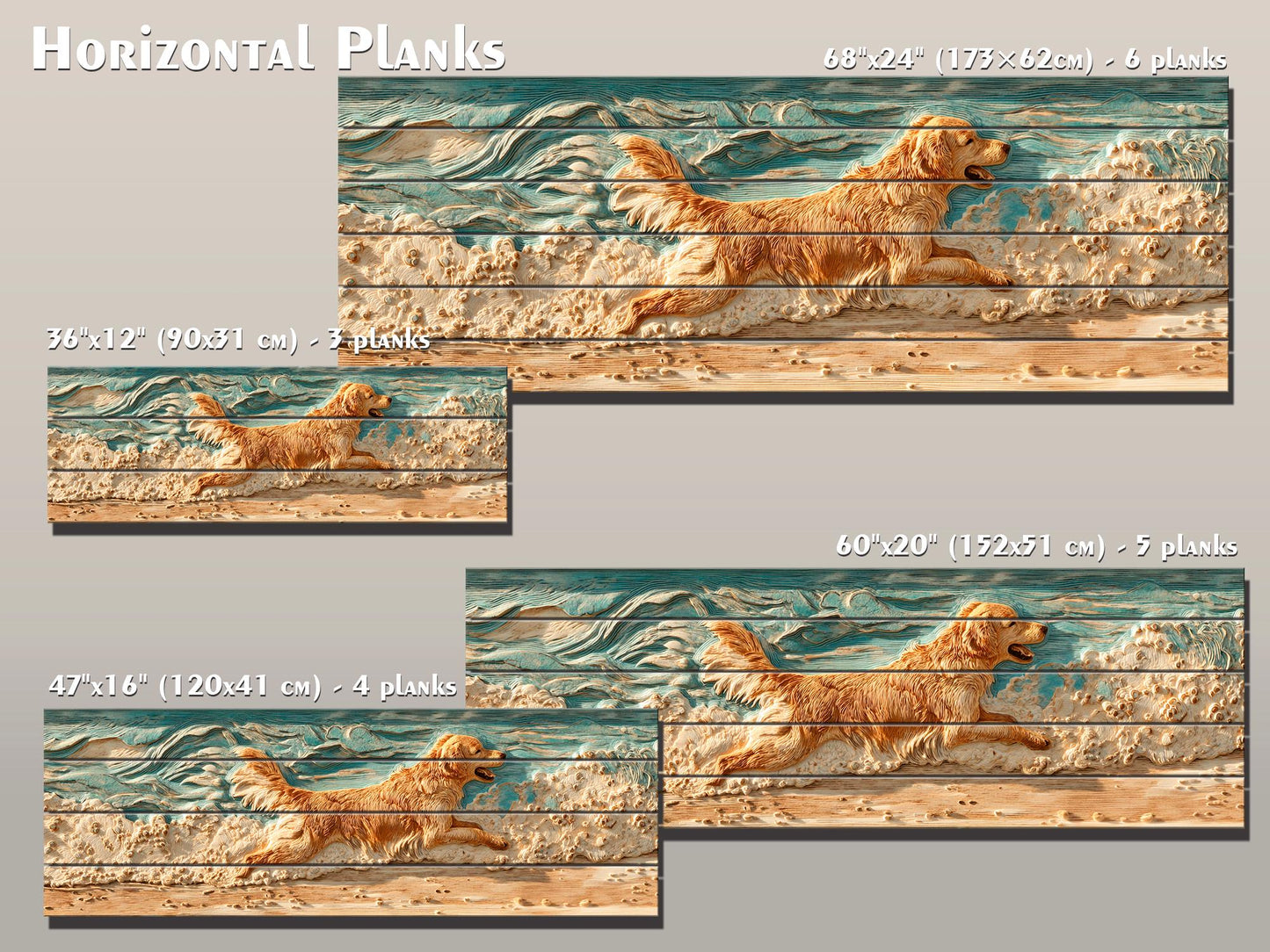 Golden Retriever Wall Art – Rustic Pet Painting on Textured Wood Panel, Cozy Home Decor