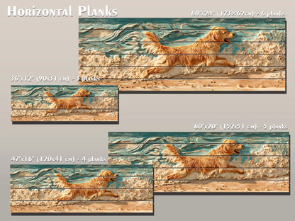 Golden Retriever Wall Art – Rustic Pet Painting on Textured Wood Panel, Cozy Home Decor