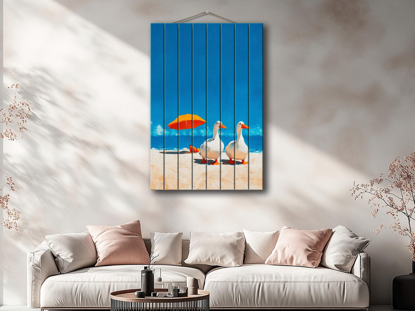 Wood Wall Art – Two Geese Sunbathing | Minimalist Farmhouse Wall Decor on Wood Planks
