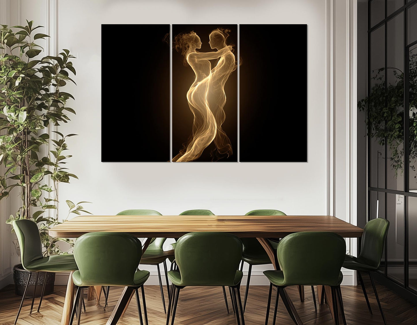Romantic Canvas Wall Art – Sensual Golden Flame Couple Abstract Bedroom Decor