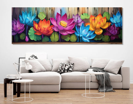 Lotus Flower Canvas – Colorful Floral Wall Decor | Framed Canvas Print Ready to Hang