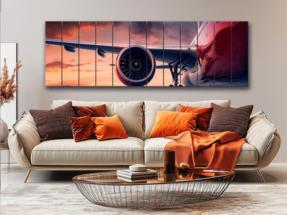 Large Airplane Wing Printed On Natural Wood -Aviation Wall Art
