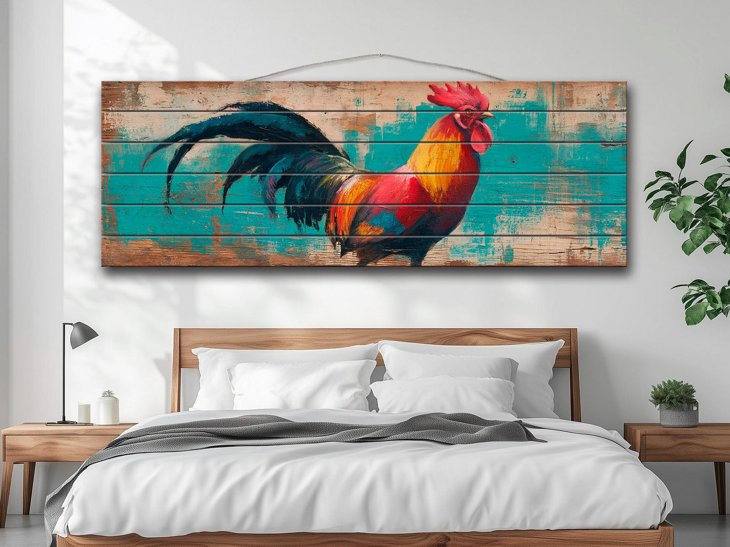 Wood Wall Art - Proud Rooster Print on Natural Wood, Rustic Rooster Painting, Farm Wall Decor, Farmhouse Wall Art, Country House Wall Decor