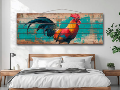 Wood Wall Art - Proud Rooster Print on Natural Wood, Rustic Rooster Painting, Farm Wall Decor, Farmhouse Wall Art, Country House Wall Decor